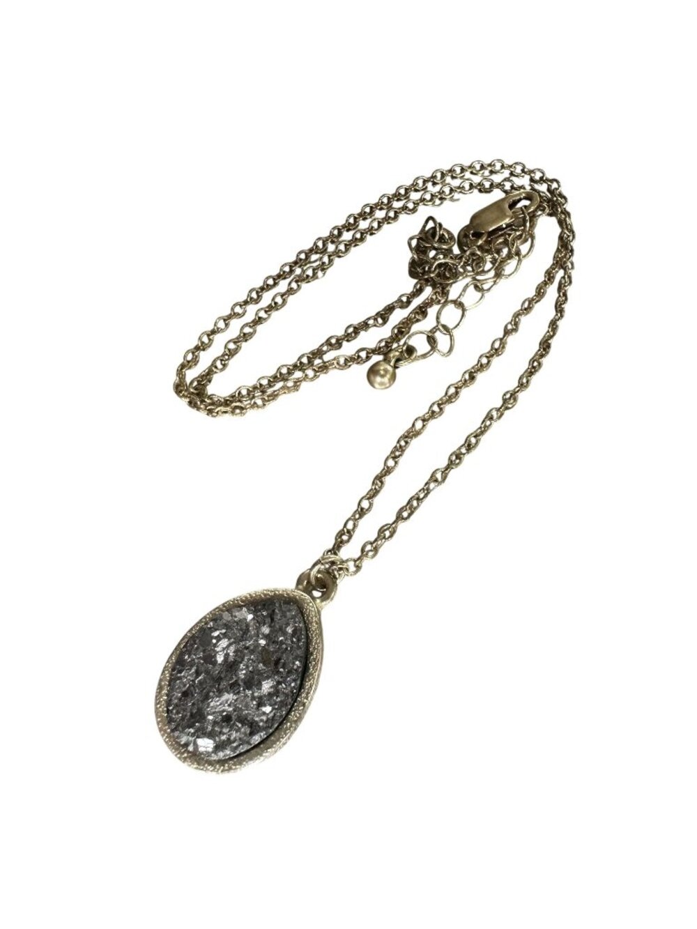 14K Gold-Filled Chain With Teardrop Druzy Pendant Necklace Adjustable Length